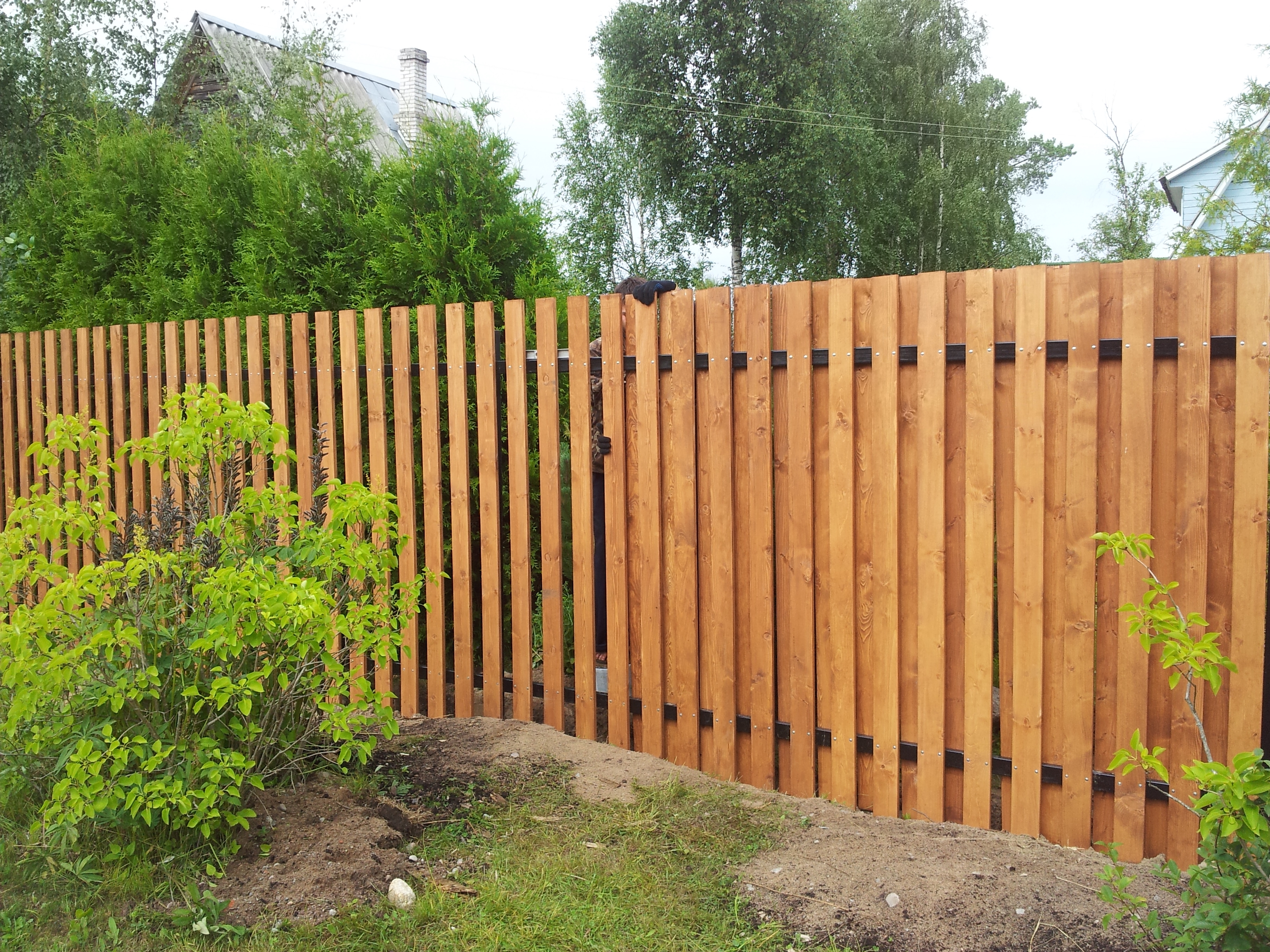 Деревянный забор на металлических столбах своими руками: особенности �конструкции