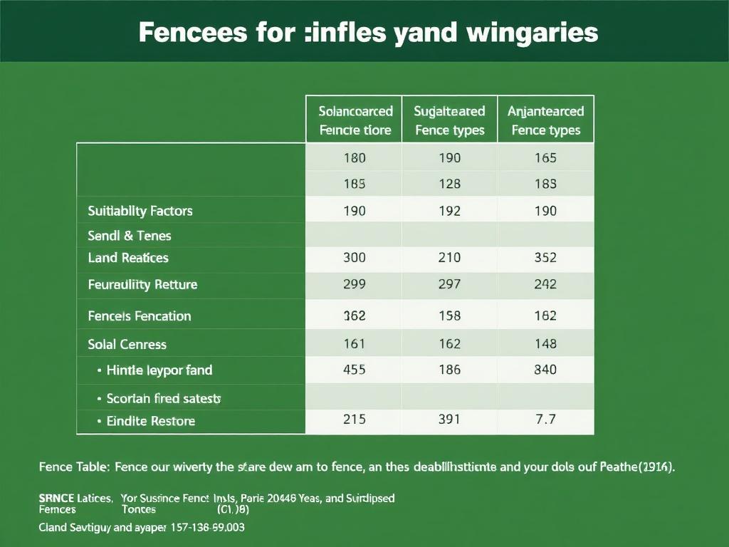 Fences for vineyards and wineries. Summary Table: Fence Types vs. Suitability Factors