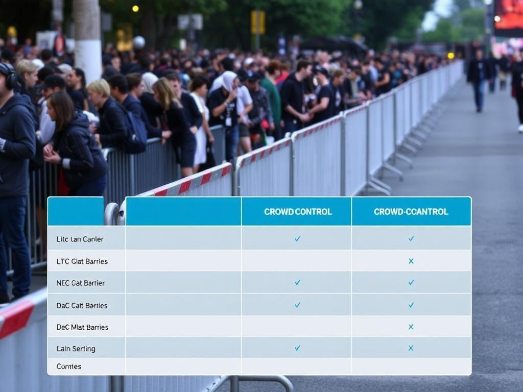 Barreras de contención en eventos masivos.. Tabla comparativa de tipos de barreras