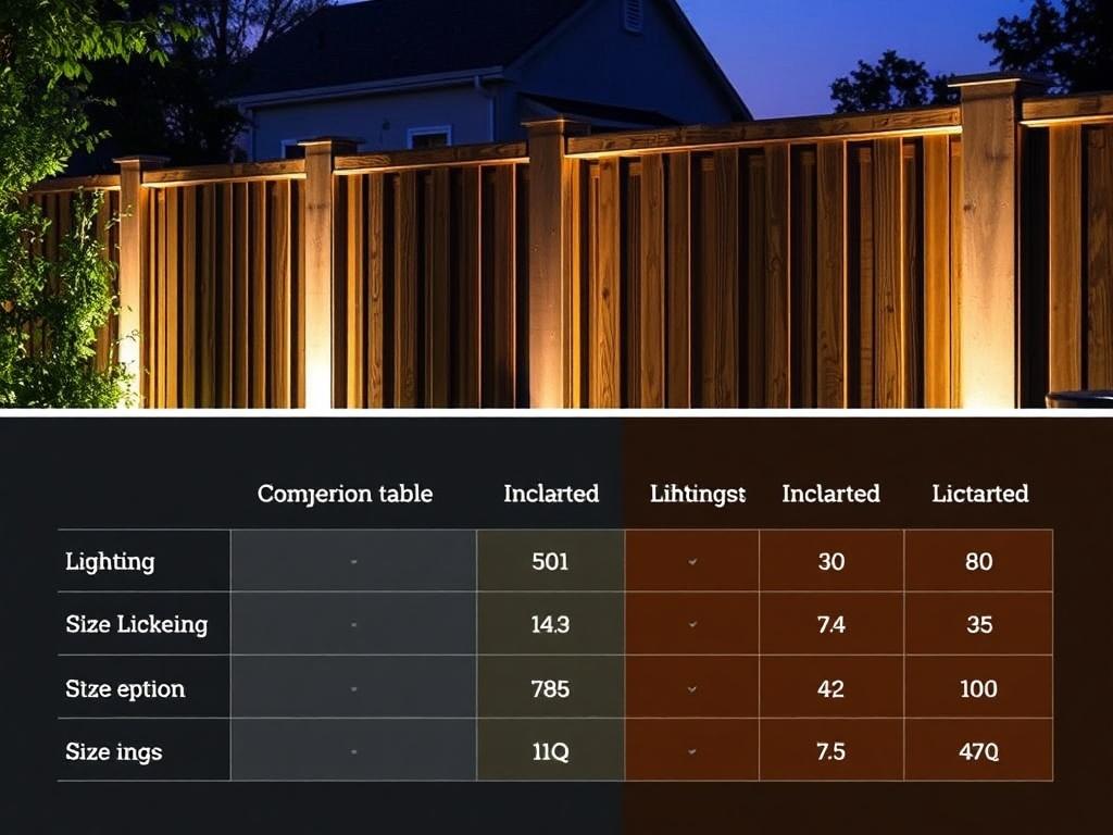 Zaun mit integrierter Beleuchtung. Tabla comparativa: opciones de iluminación