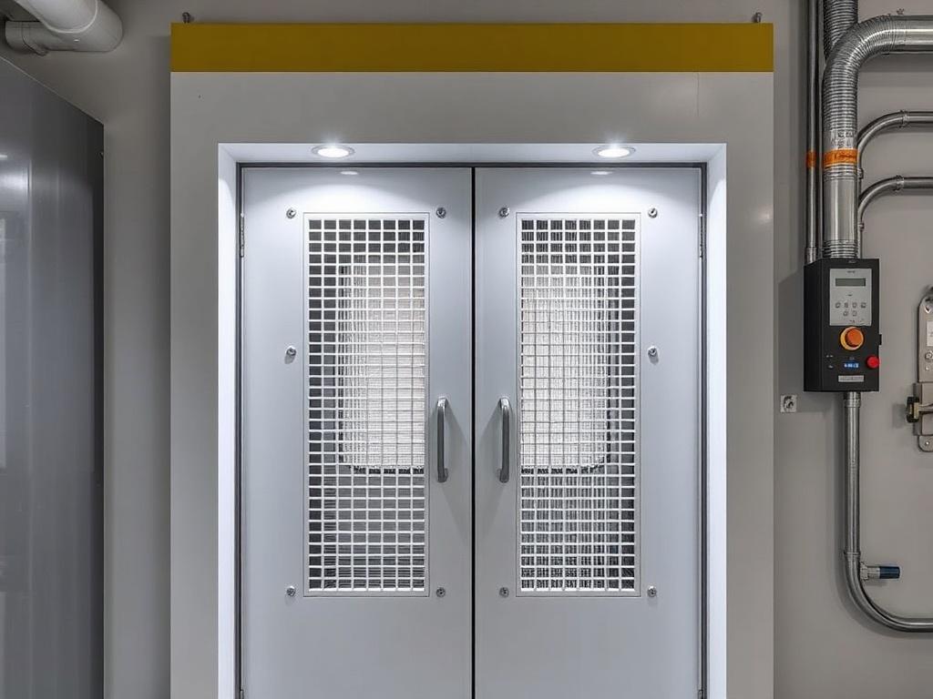 Technical door with grille for efficient ventilation of engineering roomsфото
