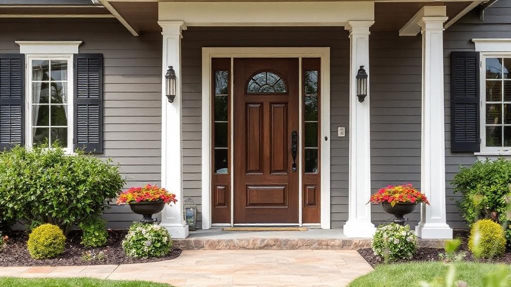 The front door to the house with glassфото